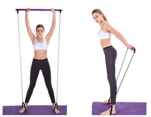 CHYIR Kit de barra portátil para yoga, pilates, con banda de resistencia, barra de sentada con bucle para el pie para entrenamiento total del cuerpo