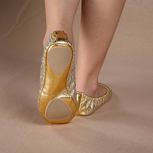 ChYoung Zapatos de danza del vientre para mujer Zapatilla de niña Ballet plano Gimnasia Zapatos de baile Accesorios de ropa de baile