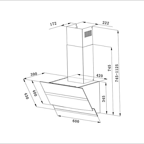 CIARRA Campana Extractora 60cm 750m³/h 210W -Pantalla Táctil - 3 Velocidades - Evacuación al Exterior y Recirculación Interna por Filtro de Carbón CBCF003-Cristal & Acero Inox. Negro