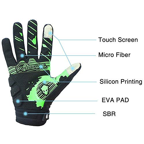 Ciclismo Motocicleta Guantes MTB Pantalla táctil Completa Guantes Antideslizantes Que absorben los Golpes Hombres Mujeres Jóvenes. (Verde, M)