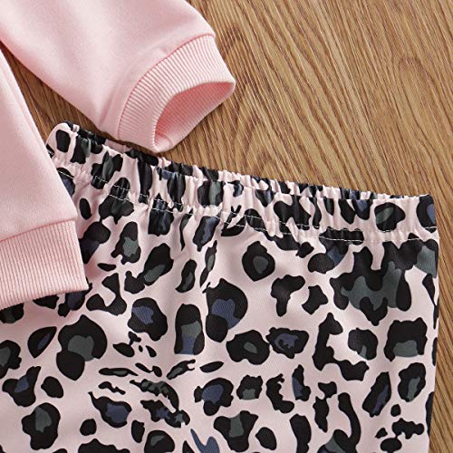 CiKiXZ Conjunto de ropa de bebé para niña, 3 piezas, blusa de manga larga, camiseta con estampado de leopardo, pantalones largos para 0-2 años Rosa. 0-6 Meses