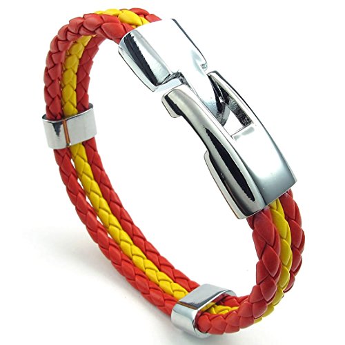 Cikuso Pulsera Joyeria Aleacion Bandera de Cuero para Espana para Hombres y Mujeres - Ancho 1.4 cm - Longitud 23 cm Amarillo Rojo Cikuso Pulsera Joyeria Aleacion Bandera de Cuero para Espana para Hombres y Mujeres - Ancho 1.4 cm - Longitud 23 cm Amarillo Rojo
