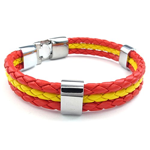 Cikuso Pulsera Joyeria Aleacion Bandera de Cuero para Espana para Hombres y Mujeres - Ancho 1.4 cm - Longitud 23 cm Amarillo Rojo Cikuso Pulsera Joyeria Aleacion Bandera de Cuero para Espana para Hombres y Mujeres - Ancho 1.4 cm - Longitud 23 cm Amarillo Rojo