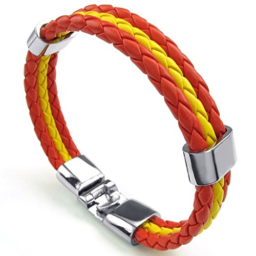 Cikuso Pulsera Joyeria Aleacion Bandera de Cuero para Espana para Hombres y Mujeres - Ancho 1.4 cm - Longitud 23 cm Amarillo Rojo Cikuso Pulsera Joyeria Aleacion Bandera de Cuero para Espana para Hombres y Mujeres - Ancho 1.4 cm - Longitud 23 cm Amarillo Rojo