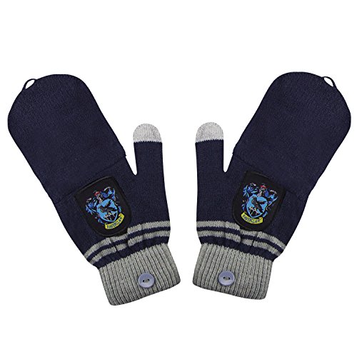 Cinereplicas - Harry Potter - Guantes - Mitones Removibles - Mitones de Pantalla táctil - Licencia Oficial - Casa Ravenclaw - Azul y Gris