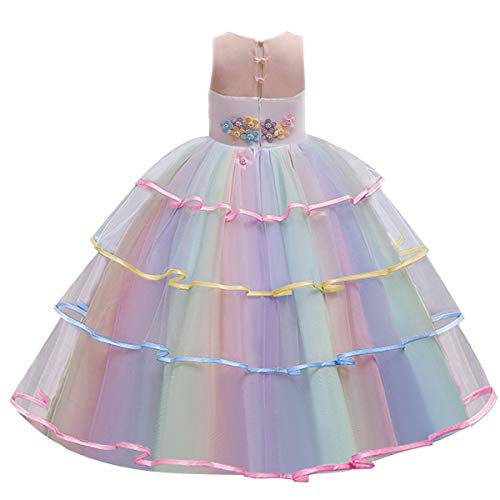 CinheyU Niñas Disfraz de Carnaval Sin Mangas Vestido de Unicornio Princesa Cumpleaños Boda Fiesta de Cosplay para Chicas Navidad Bautizo Comunión Flor Vestidos de Baile con Diadema Morado 4-5