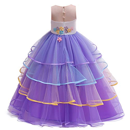 CinheyU Niñas Disfraz de Carnaval Sin Mangas Vestido de Unicornio Princesa Cumpleaños Boda Fiesta de Cosplay para Chicas Navidad Bautizo Comunión Flor Vestidos de Baile con Diadema Morado 4-5