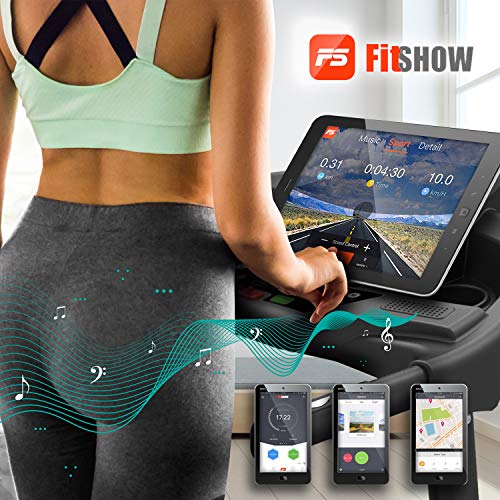 Cinta de correr eléctrica plegable con sensor cardíaco, potencia de 1500 W (3,5 HP pico), 16 km/h, Bluetooth, App FitShow, inclinación automática y soporte universal para tableta, smartphone Cinta de correr eléctrica plegable con sensor cardíaco, potencia de 1500 W (3,5 HP pico), 16 km/h, Bluetooth, App FitShow, inclinación automática y soporte universal para tableta, smartphone