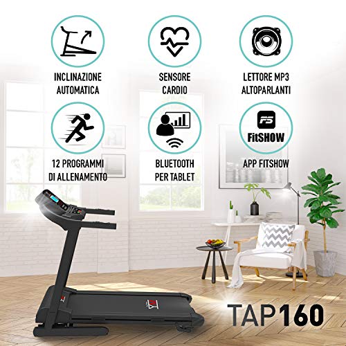 Cinta de correr eléctrica plegable con sensor cardíaco, potencia de 1500 W (3,5 HP pico), 16 km/h, Bluetooth, App FitShow, inclinación automática y soporte universal para tableta, smartphone Cinta de correr eléctrica plegable con sensor cardíaco, potencia de 1500 W (3,5 HP pico), 16 km/h, Bluetooth, App FitShow, inclinación automática y soporte universal para tableta, smartphone