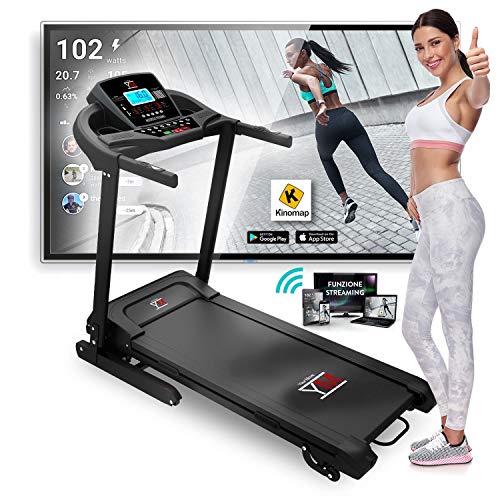 Cinta de correr eléctrica plegable con sensor cardíaco, potencia de 1500 W (3,5 HP pico), 16 km/h, Bluetooth, App FitShow, inclinación automática y soporte universal para tableta, smartphone Cinta de correr eléctrica plegable con sensor cardíaco, potencia de 1500 W (3,5 HP pico), 16 km/h, Bluetooth, App FitShow, inclinación automática y soporte universal para tableta, smartphone