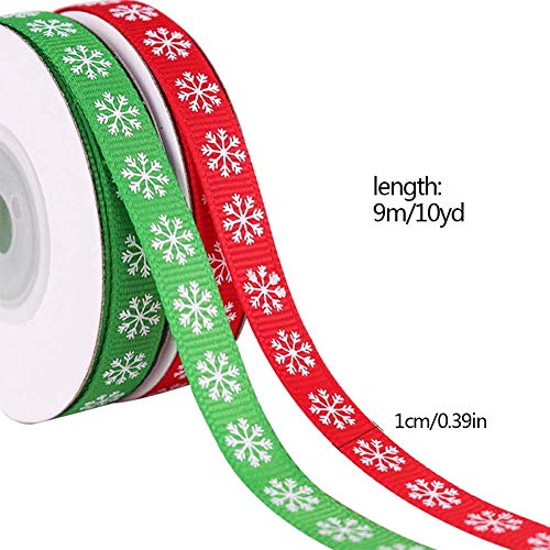 Cinta de regalo de Navidad, 2 rollos de 10 mm x 10 yardas de Navidad, cinta de satén, paquete de envoltura de regalo para bodas, decoración de Navidad