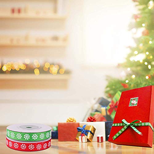 Cinta de regalo de Navidad, 2 rollos de 10 mm x 10 yardas de Navidad, cinta de satén, paquete de envoltura de regalo para bodas, decoración de Navidad