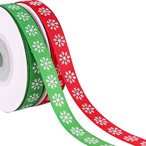 Cinta de regalo de Navidad, 2 rollos de 10 mm x 10 yardas de Navidad, cinta de satén, paquete de envoltura de regalo para bodas, decoración de Navidad
