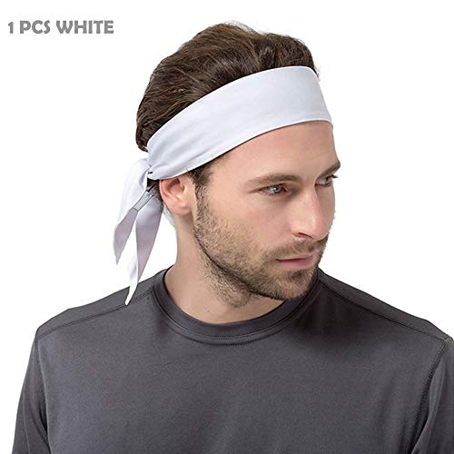 Cinta deportiva para mujeres hombres - Cinta sin colgante Cinta adhesiva para la cabeza Ideal para correr, hacer ejercicio, tenis, karate, voleibol y rendimiento Estiramiento y humedad Wicking(White)