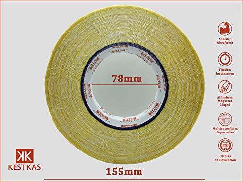 Cinta Doble Cara Extrafuerte para Alfombras - Moquetas - Césped Artificial - Cristal - Madera Barnizada - Plástico Liso - Poliestireno - Espuma Acústica - 48mm x 27m