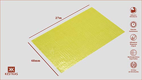 Cinta Doble Cara Extrafuerte para Alfombras - Moquetas - Césped Artificial - Cristal - Madera Barnizada - Plástico Liso - Poliestireno - Espuma Acústica - 48mm x 27m Cinta Doble Cara Extrafuerte para Alfombras - Moquetas - Césped Artificial - Cristal - Madera Barnizada - Plástico Liso - Poliestireno - Espuma Acústica - 48mm x 27m
