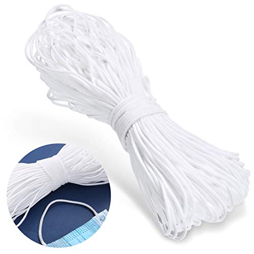 Cinta Elástica 150 m/ 164 Yardas x 3 mm Banda Elástica Desechable Correa de Orejas Cuerdas de Accesorios de DIY Ropa Cuerda Redonda Blanca para Costura y Manualidades