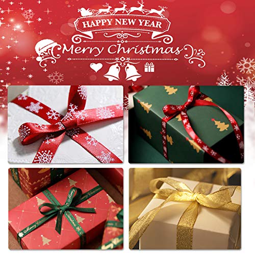 Cinta Navidad,4 Estilos Cinta de Navidad de Tela para Envolver Regalos,Total 55m Cintas de Grogrén Navideñas con Patrón de Copo de Nieve/árbol Rojo Verde Dorado