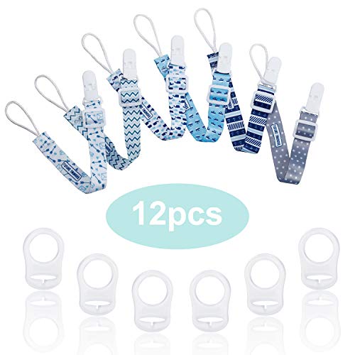 Cinta para chupete de bebé con anillo de silicona para chupete, clip azul para babero, pañuelo triangular, tetina, adaptador para chupete para niños y niñas de Future Founder. Cinta para chupete de bebé con anillo de silicona para chupete, clip azul para babero, pañuelo triangular, tetina, adaptador para chupete para niños y niñas de Future Founder.