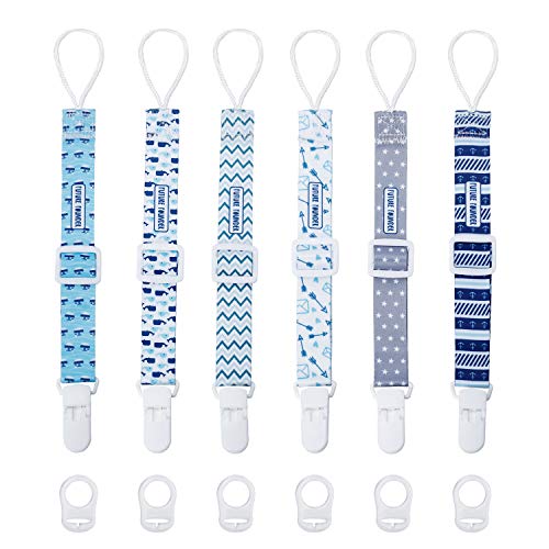 Cinta para chupete de bebé con anillo de silicona para chupete, clip azul para babero, pañuelo triangular, tetina, adaptador para chupete para niños y niñas de Future Founder. Cinta para chupete de bebé con anillo de silicona para chupete, clip azul para babero, pañuelo triangular, tetina, adaptador para chupete para niños y niñas de Future Founder.