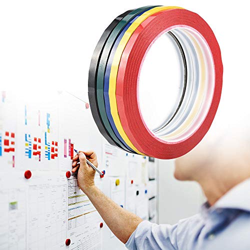 Cinta para Pizarra, Cinta Para Gráficos, Autoadhesiva, 5 mm x 50 m por Rollo, Paquete 5 Rollos (5 Colores) Cinta para Pizarra, Cinta Para Gráficos, Autoadhesiva, 5 mm x 50 m por Rollo, Paquete 5 Rollos (5 Colores)