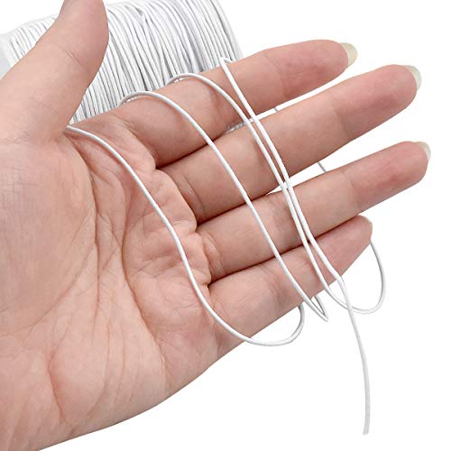 Cintas Elásticas 1mm x 100m Cuerda Elastica Costura Goma Elastica Redonda,Cordón Elástico Costura Hilo Elástico para Costura, Manualidades, DIY,Pulsera, Collar, Abalorios Blanco