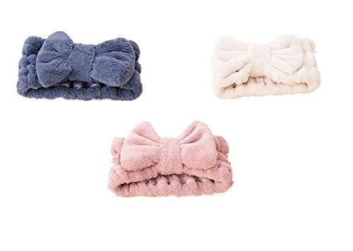 Cintas Para el Pelo Bowknot, Anlising 3 Piezas Bowknot Pelo Bandas, Diademas de Maquillaje, para Maquillaje Facial, Tratamientos Cosméticos y Ducha (Azul, Rosa, Blanco)