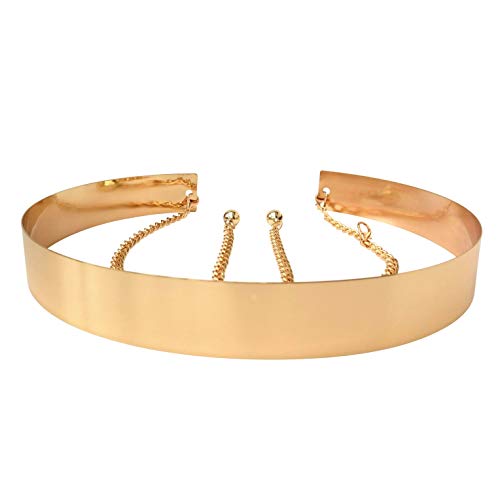 Cinturón de cintura de metal para mujer Espejo ancho Oro Dorado Plata Plateado Cadena llena Cadenas de pretina (3.5cm, Dorado)