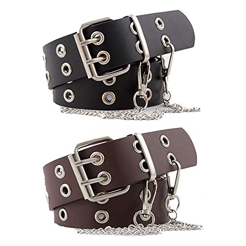 Cinturón de Doble Ojal, 2 Piezas Hueco Remaches Cinturón De Doble Diente Hebilla del Cinturón, Cinturón de PU Punk Hip Hop Rock, Cinturón Vaquero para Mujeres y Hombres, Cadena de Metal Extraíble Cinturón de Doble Ojal, 2 Piezas Hueco Remaches Cinturón De Doble Diente Hebilla del Cinturón, Cinturón de PU Punk Hip Hop Rock, Cinturón Vaquero para Mujeres y Hombres, Cadena de Metal Extraíble