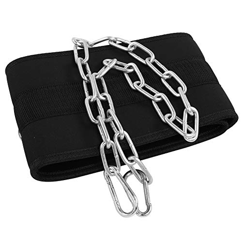 【 Cinturón de elevación con cadena de tracción, respaldo suave, equipo comercial de fitness odybuilding con cadena, cinturón con cadena, para pesas rusas para deportistas de barras (negro)
