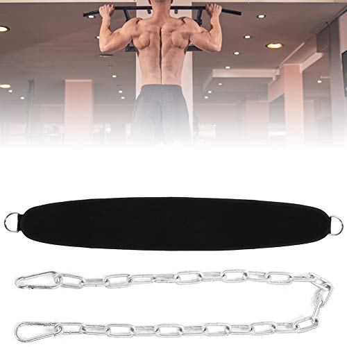 【 Cinturón de elevación con cadena de tracción, respaldo suave, equipo comercial de fitness odybuilding con cadena, cinturón con cadena, para pesas rusas para deportistas de barras (negro)