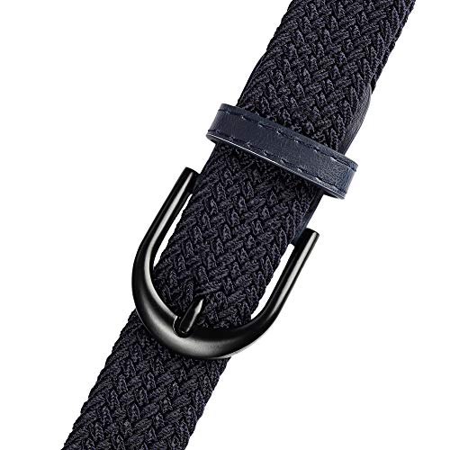 Cinturón Elástico Trenzado con Bordado Extensible, Hebilla Metálica Negra Ovalada y Terminaciones en Cuero para Hombre / Mujer / Niños (Azul marino, X-Pequeño 61 cm-66 cm (81 cm de longitud)) Cinturón Elástico Trenzado con Bordado Extensible, Hebilla Metálica Negra Ovalada y Terminaciones en Cuero para Hombre / Mujer / Niños (Azul marino, X-Pequeño 61 cm-66 cm (81 cm de longitud))