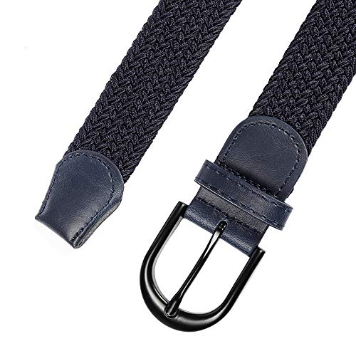 Cinturón Elástico Trenzado con Bordado Extensible, Hebilla Metálica Negra Ovalada y Terminaciones en Cuero para Hombre / Mujer / Niños (Azul marino, X-Pequeño 61 cm-66 cm (81 cm de longitud)) Cinturón Elástico Trenzado con Bordado Extensible, Hebilla Metálica Negra Ovalada y Terminaciones en Cuero para Hombre / Mujer / Niños (Azul marino, X-Pequeño 61 cm-66 cm (81 cm de longitud))