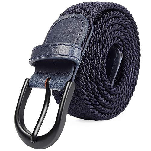 Cinturón Elástico Trenzado con Bordado Extensible, Hebilla Metálica Negra Ovalada y Terminaciones en Cuero para Hombre / Mujer / Niños (Azul marino, X-Pequeño 61 cm-66 cm (81 cm de longitud)) Cinturón Elástico Trenzado con Bordado Extensible, Hebilla Metálica Negra Ovalada y Terminaciones en Cuero para Hombre / Mujer / Niños (Azul marino, X-Pequeño 61 cm-66 cm (81 cm de longitud))
