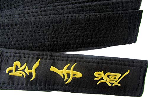 Cinturón Negro Shimoji Okinawan 100% Cotton con Bordado en Japonés 300cm para Hombre/Mujer Karate, Kick Boxing, Shotokan, Shito-Ryu, Goju Ryu ,