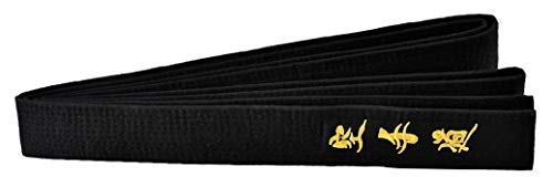Cinturón Negro Shimoji Okinawan 100% Cotton con Bordado en Japonés 300cm para Hombre/Mujer Karate, Kick Boxing, Shotokan, Shito-Ryu, Goju Ryu ,