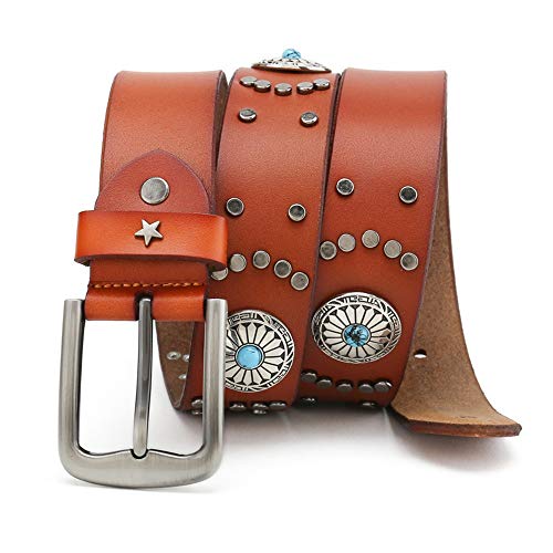 Cinturón Punk Cinturón de Cuero Unisex de Cuero con tachas para Hombres con Hebilla Ajustable Cinturón de Hip Hop para Mujeres/Hombres (Color : Brown, Size : 120cm) Cinturón Punk Cinturón de Cuero Unisex de Cuero con tachas para Hombres con Hebilla Ajustable Cinturón de Hip Hop para Mujeres/Hombres (Color : Brown, Size : 120cm)