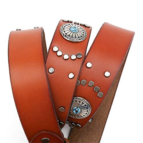 Cinturón Punk Cinturón de Cuero Unisex de Cuero con tachas para Hombres con Hebilla Ajustable Cinturón de Hip Hop para Mujeres/Hombres (Color : Brown, Size : 120cm)