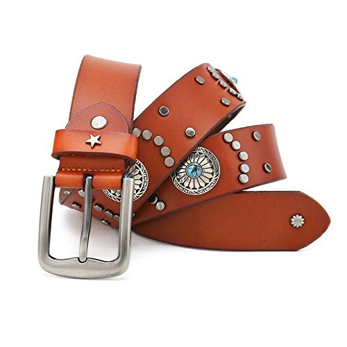 Cinturón Punk Cinturón de Cuero Unisex de Cuero con tachas para Hombres con Hebilla Ajustable Cinturón de Hip Hop para Mujeres/Hombres (Color : Brown, Size : 120cm)