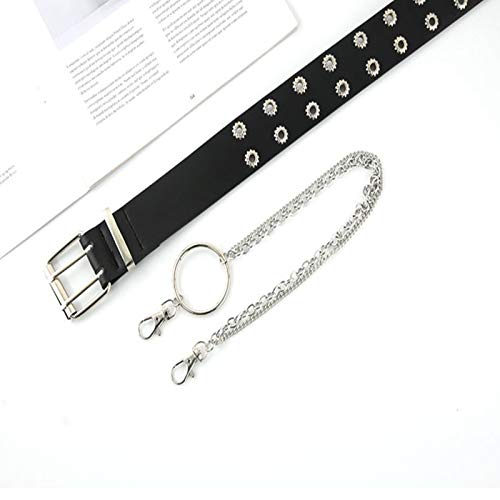 Cinturones Doble Ojal Correa Cuero Unisex Decorativo Informal Doble Agujero Cinturón Liso con Hebilla Anilla Correa Cintura Hueco Remaches Cinturón con Cadena Metal Hip Hop Hebilla para Mujer, Negro Cinturones Doble Ojal Correa Cuero Unisex Decorativo Informal Doble Agujero Cinturón Liso con Hebilla Anilla Correa Cintura Hueco Remaches Cinturón con Cadena Metal Hip Hop Hebilla para Mujer, Negro