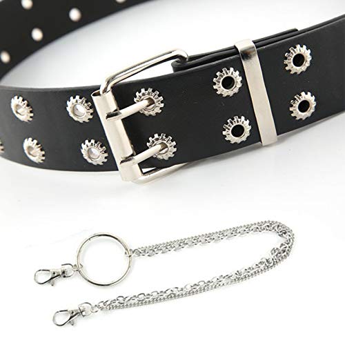 Cinturones Doble Ojal Correa Cuero Unisex Decorativo Informal Doble Agujero Cinturón Liso con Hebilla Anilla Correa Cintura Hueco Remaches Cinturón con Cadena Metal Hip Hop Hebilla para Mujer, Negro Cinturones Doble Ojal Correa Cuero Unisex Decorativo Informal Doble Agujero Cinturón Liso con Hebilla Anilla Correa Cintura Hueco Remaches Cinturón con Cadena Metal Hip Hop Hebilla para Mujer, Negro