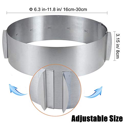 Círculo para tartas ajustable con escalera, diámetro 16 – 30 cm, círculo de repostería extensible de acero inoxidable, molde marco redondo para espuma postre repostería, altura 8 cm