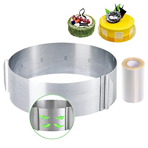 Círculo para tartas ajustable con escalera, diámetro 16 – 30 cm, círculo de repostería extensible de acero inoxidable, molde marco redondo para espuma postre repostería, altura 8 cm Círculo para tartas ajustable con escalera, diámetro 16 – 30 cm, círculo de repostería extensible de acero inoxidable, molde marco redondo para espuma postre repostería, altura 8 cm