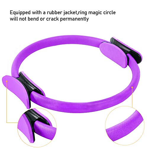 Círculos de Yoga- Anillo de Pilates de 15 Pulgadas para Equipos de Ejercicio para Mujeres Anillo de Doble asa de Pilates，Color:morado