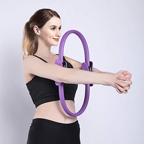 Círculos de Yoga- Anillo de Pilates de 15 Pulgadas para Equipos de Ejercicio para Mujeres Anillo de Doble asa de Pilates，Color:morado