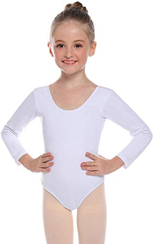 Cisne 2013, S.L. Maillot de Danza Ballet Gimnasia Leotardo Body Clásico Elástico para Niña de Manga Larga Cuello Redondo .Blanco.Edad 10.