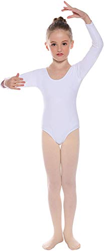 Cisne 2013, S.L. Maillot de Danza Ballet Gimnasia Leotardo Body Clásico Elástico para Niña de Manga Larga Cuello Redondo .Blanco.Edad 10.