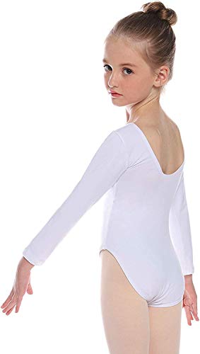 Cisne 2013, S.L. Maillot de Danza Ballet Gimnasia Leotardo Body Clásico Elástico para Niña de Manga Larga Cuello Redondo .Blanco.Edad 8.