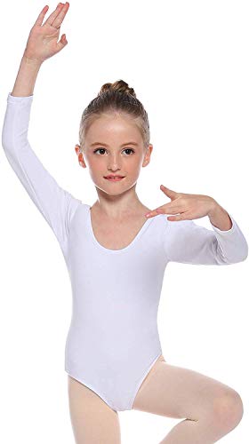 Cisne 2013, S.L. Maillot de Danza Ballet Gimnasia Leotardo Body Clásico Elástico para Niña de Manga Larga Cuello Redondo .Blanco.Edad 8.