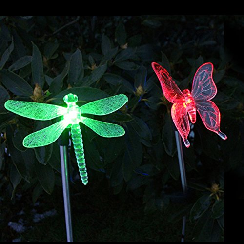 CISTWIN Paquete de 2 colores cambiantes óptica LED Solar Powered Dragonfly mariposa jardín Pathway luces linternas para patio patio patio exterior CIS-57254-PACK2DB